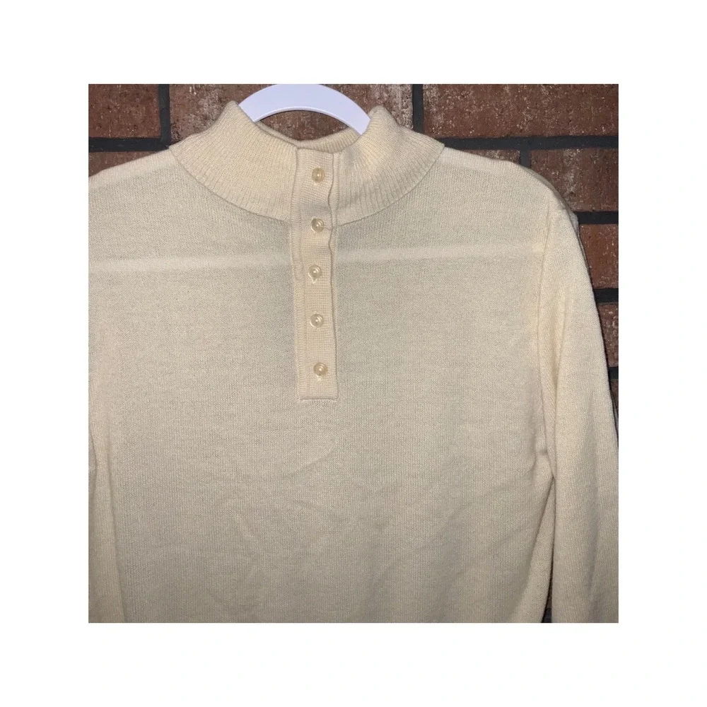 Vintage Collections‎ Cream Mock Neck Button Placket Knit Sweater Long Sleeve 71